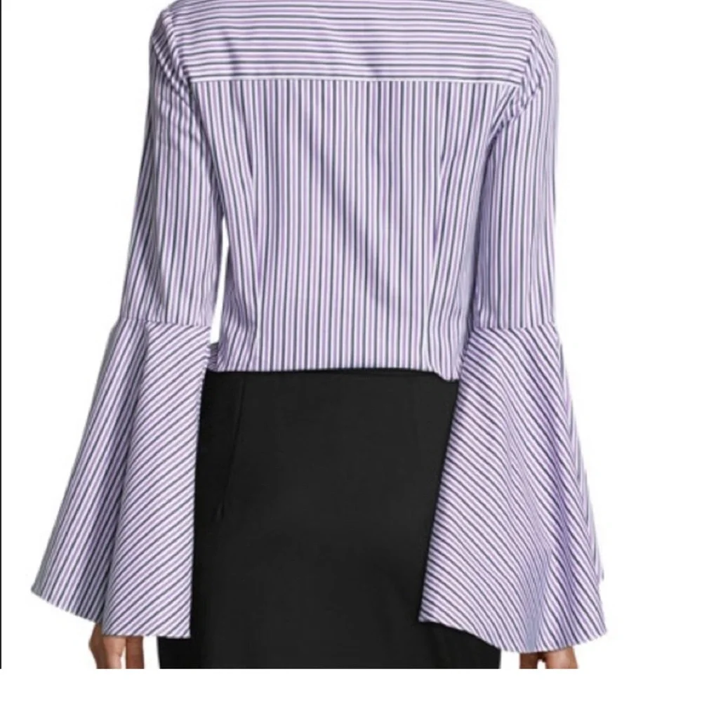 Milly Violet Stripe Long Bell Sleeve Button Down Blouse Women’s Size 10